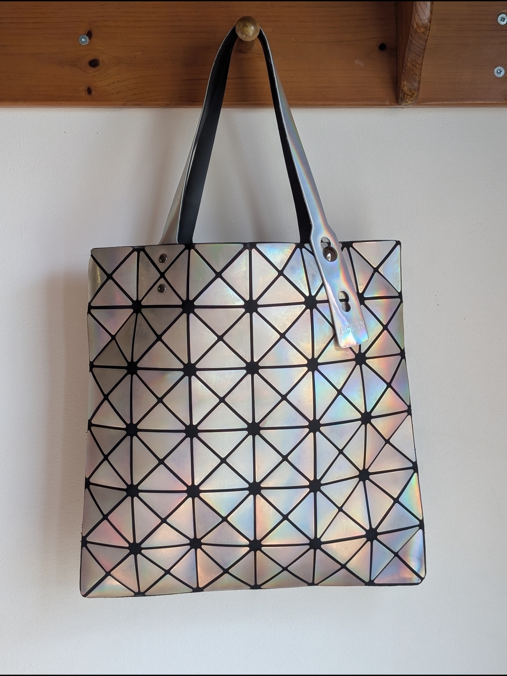 Iridescent Geometric Tote Bag with Black Trim
